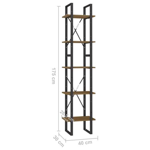 Bogreol 40x30x175 cm 5 hylder massivt fyrretræ brun