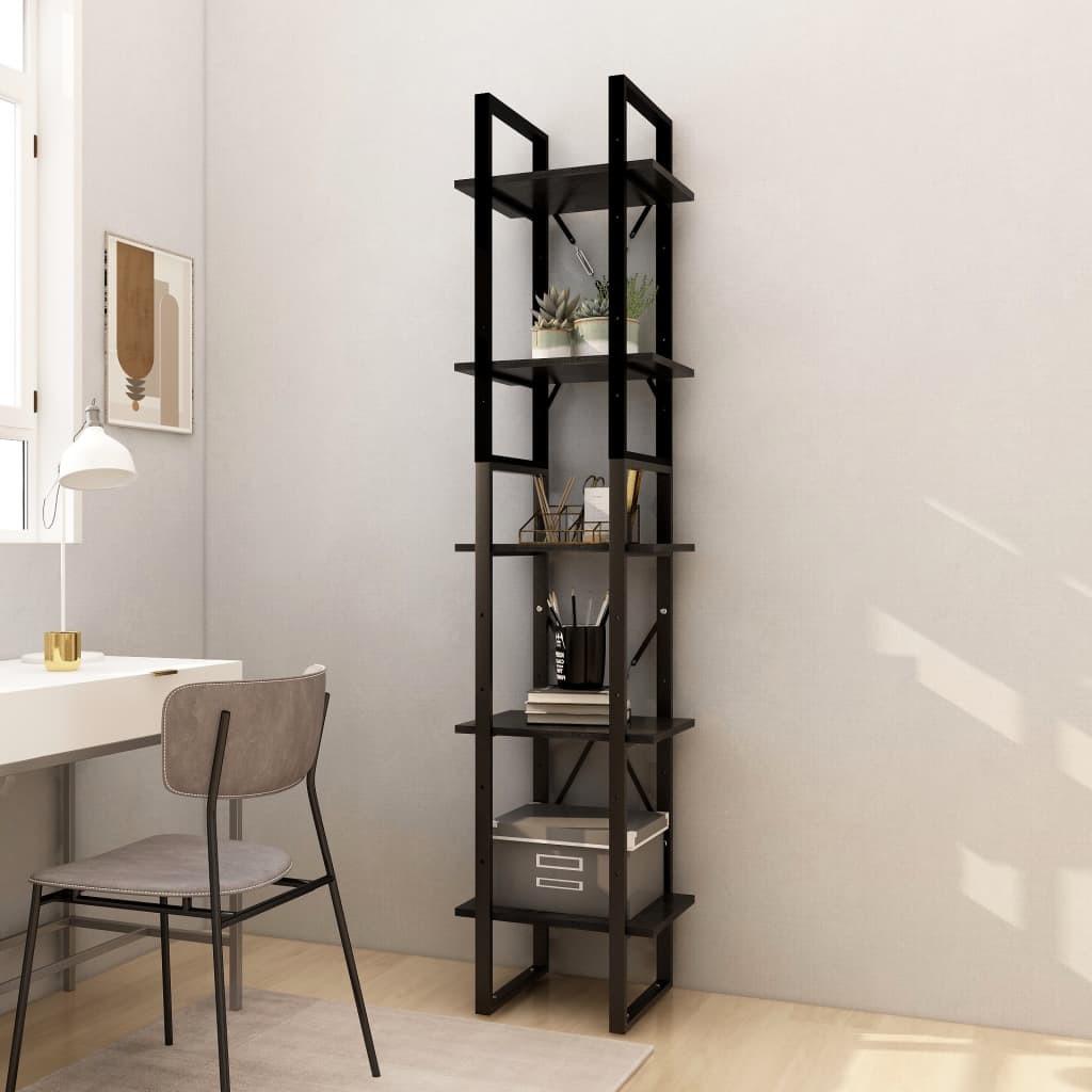 Bogreol 40x30x175 cm 5 hylder massivt fyrretræ sort