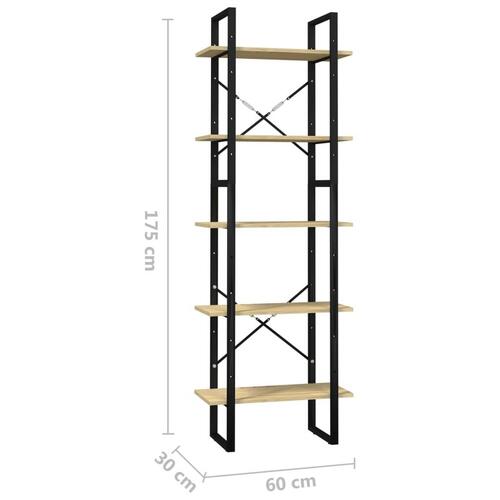 Bogreol med 5 hylder 60x30x175 cm fyrretræ