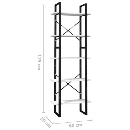 Bogreol 60x30x175 cm 5 hylder massivt fyrretræ hvid