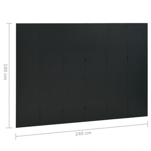 Rumdeler med 6 paneler 240×180 cm - stål, sort