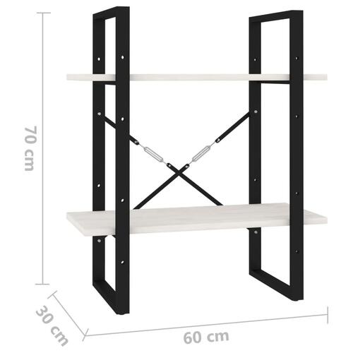 Bogreol 60x30x70 cm 2 hylder massivt fyrretræ hvid