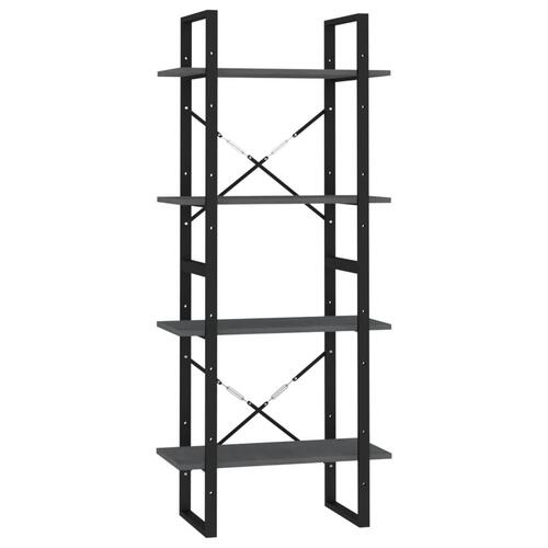 Bogreol med 4 hylder 60x30x140 cm massivt fyrretræ grå