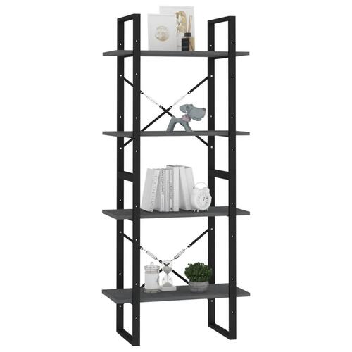 Bogreol med 4 hylder 60x30x140 cm massivt fyrretræ grå