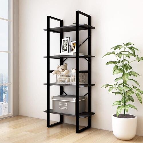Bogreol med 4 hylder 60x30x140 cm massivt fyrretræ sort