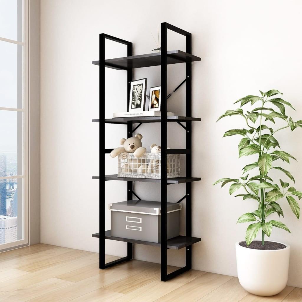 Bogreol med 4 hylder 60x30x140 cm massivt fyrretræ sort