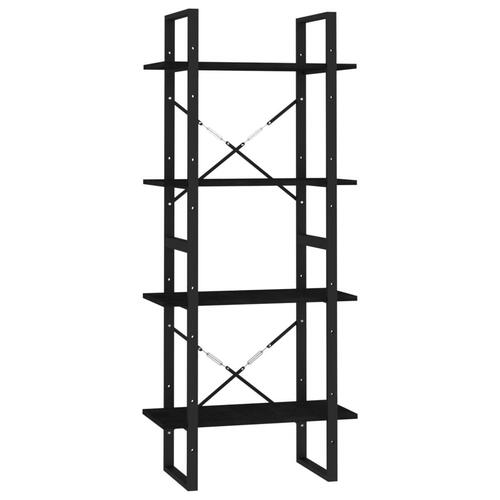 Bogreol med 4 hylder 60x30x140 cm massivt fyrretræ sort