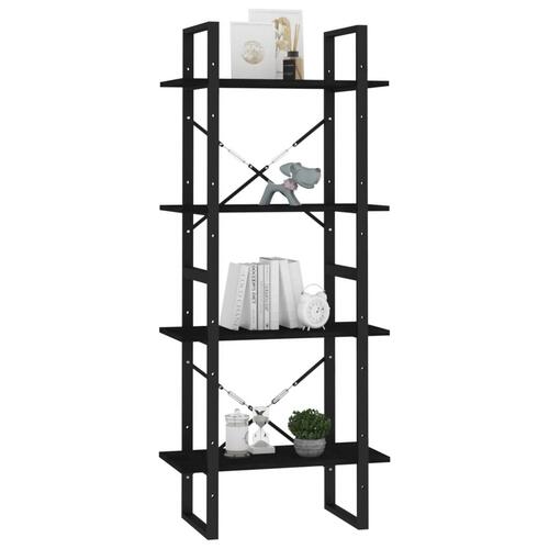 Bogreol med 4 hylder 60x30x140 cm massivt fyrretræ sort