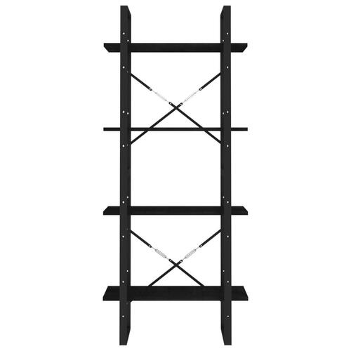 Bogreol med 4 hylder 60x30x140 cm massivt fyrretræ sort