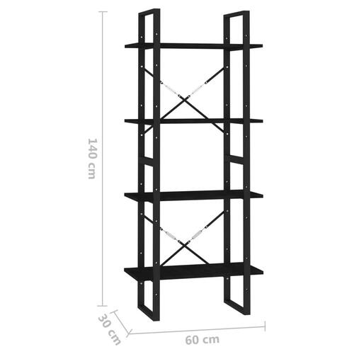 Bogreol med 4 hylder 60x30x140 cm massivt fyrretræ sort