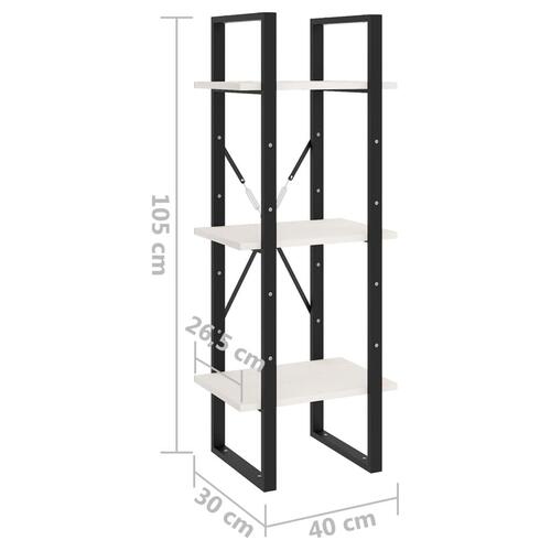 Bogreol med 3 hylder 40x30x105 cm massivt fyrretræ hvid