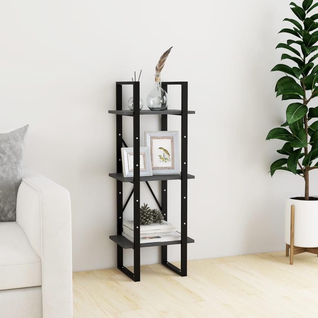 Bogreol med 3 hylder 40x30x105 cm massivt fyrretræ grå