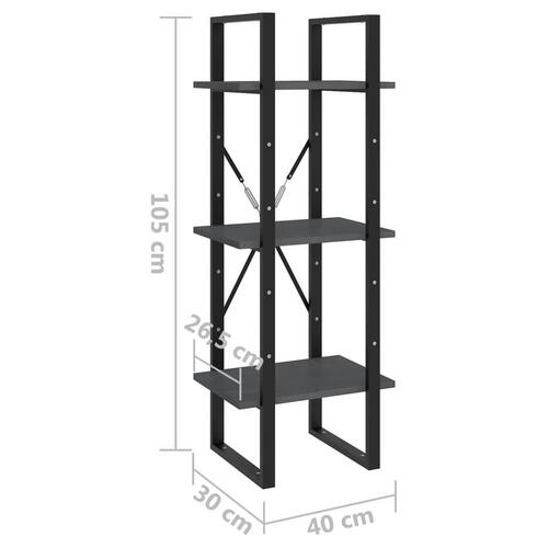 Bogreol med 3 hylder 40x30x105 cm massivt fyrretræ grå