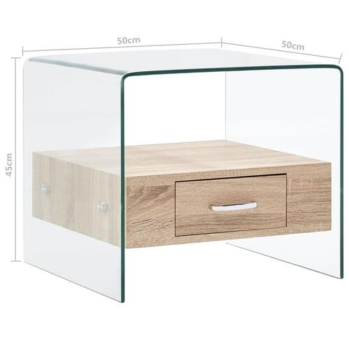 Sofabord med skuffe 50 x 50 x 45 cm hærdet glas
