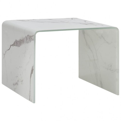 Sofabord 50 x 50 x 45 cm hvid marmor hærdet glas