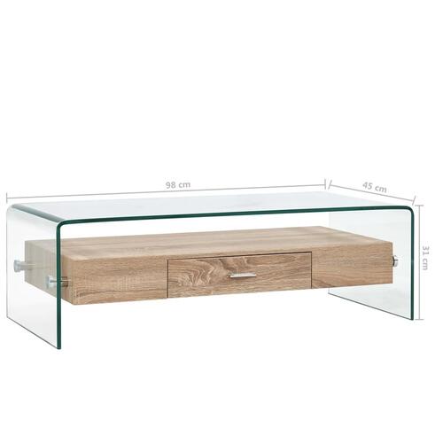 Sofabord 98 x 45 x 31 cm hærdet glas transparent