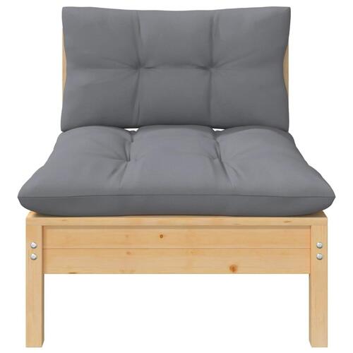 Midterdel til havesofa med grå hynder massivt fyrretræ