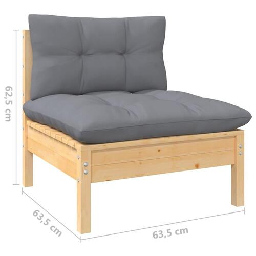 Midterdel til havesofa med grå hynder massivt fyrretræ