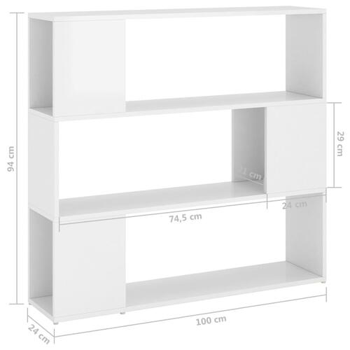 Bogskab/rumdeler 100x24x94 cm konstrueret træ hvid højglans