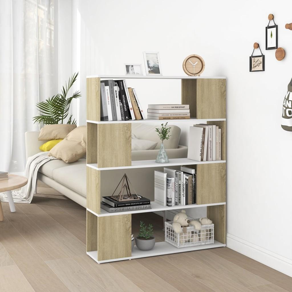 Bogskab/rumdeler 100x24x124cm konstrueret træ hvid og sonoma-eg