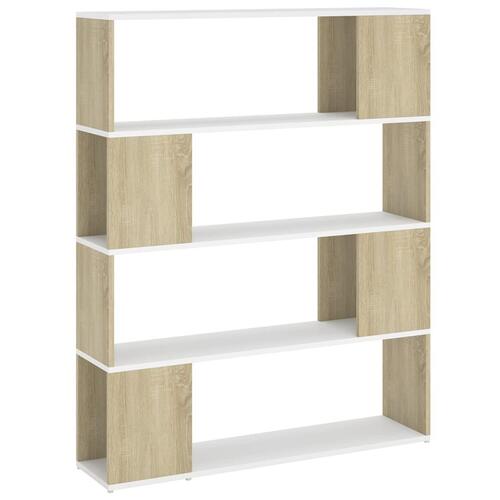 Bogskab/rumdeler 100x24x124 cm spånplade hvid og sonoma-eg