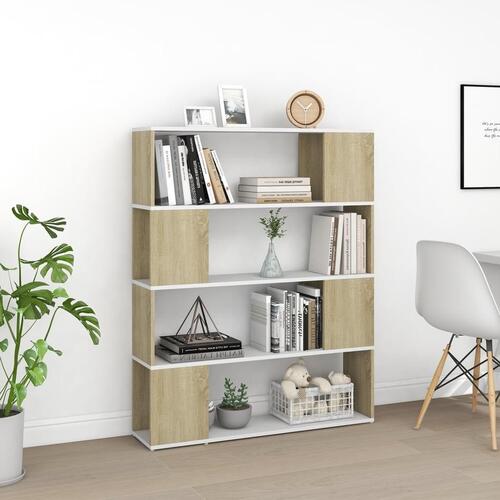 Bogskab/rumdeler 100x24x124cm konstrueret træ hvid og sonoma-eg