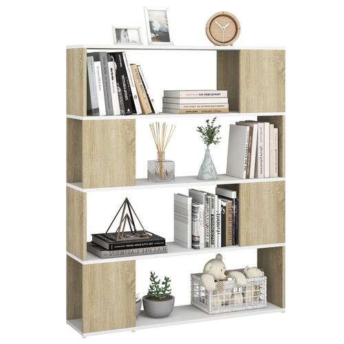 Bogskab/rumdeler 100x24x124cm konstrueret træ hvid og sonoma-eg