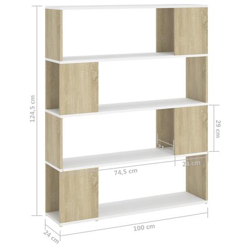 Bogskab/rumdeler 100x24x124cm konstrueret træ hvid og sonoma-eg
