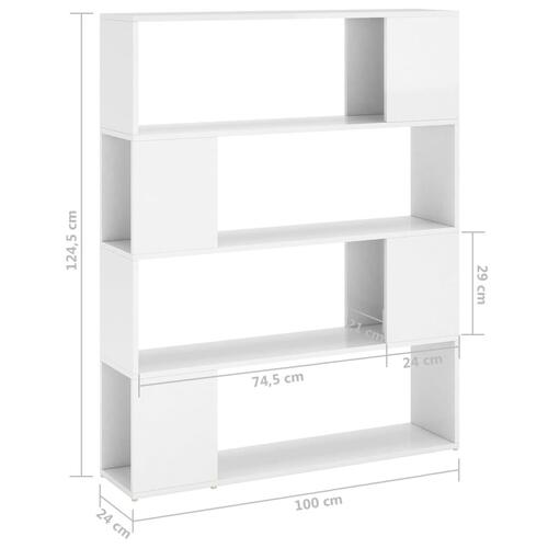 Bogskab/rumdeler 100x24x124 cm konstrueret træ hvid højglans