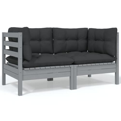 2-personers havesofa med hynder grå massivt fyrretræ