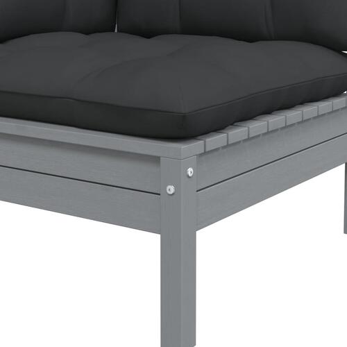 2-personers havesofa med hynder grå massivt fyrretræ