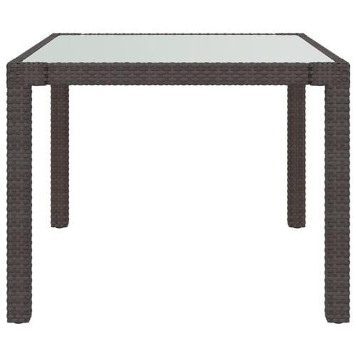 Havebord 90x90x75 cm hærdet glas og polyrattan brun