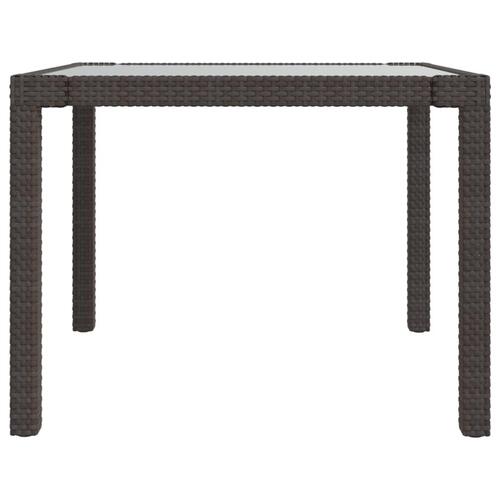 Havebord 90x90x75 cm hærdet glas og polyrattan brun