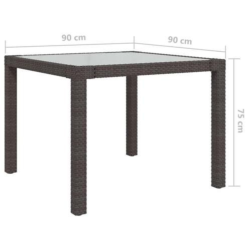 Havebord 90x90x75 cm hærdet glas og polyrattan brun