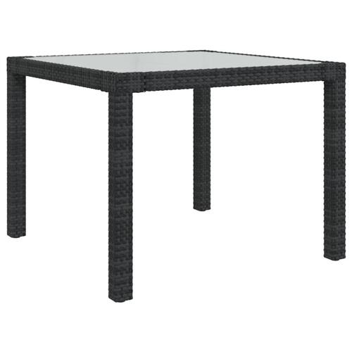 Havebord 90x90x75 cm hærdet glas og polyrattan sort