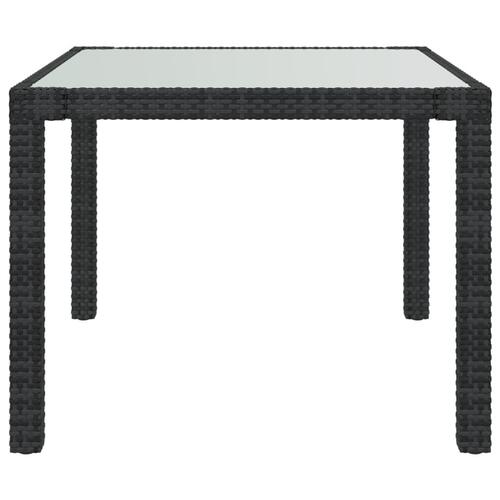 Havebord 90x90x75 cm hærdet glas og polyrattan sort