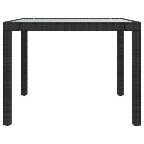 Havebord 90x90x75 cm hærdet glas og polyrattan sort