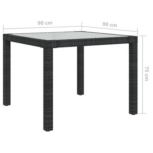 Havebord 90x90x75 cm hærdet glas og polyrattan sort
