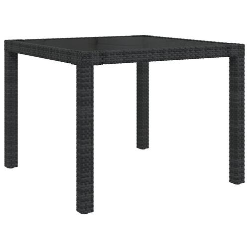 Havebord 90x90x75 cm hærdet glas og polyrattan sort