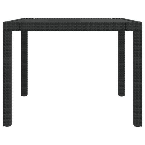 Havebord 90x90x75 cm hærdet glas og polyrattan sort