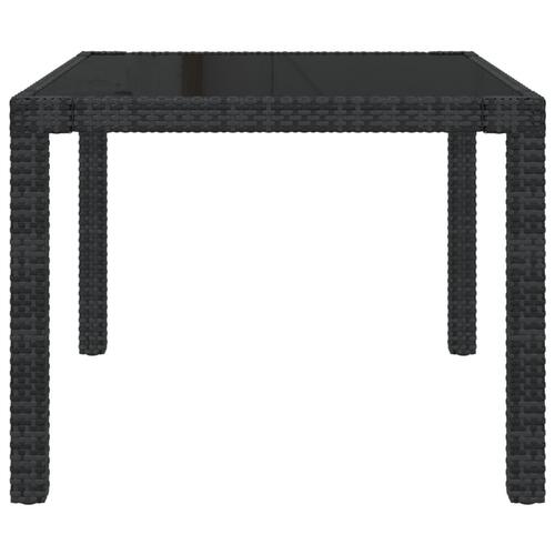 Havebord 90x90x75 cm hærdet glas og polyrattan sort