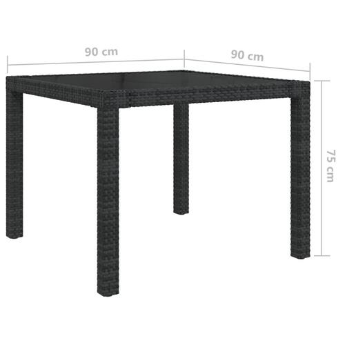 Havebord 90x90x75 cm hærdet glas og polyrattan sort