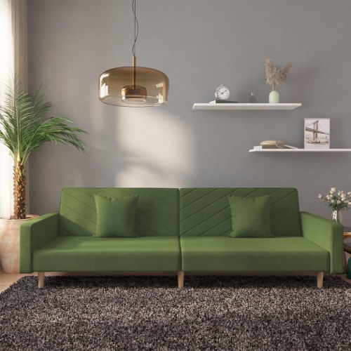 2-personers sovesofa med 2 puder fløjl mørkegrøn