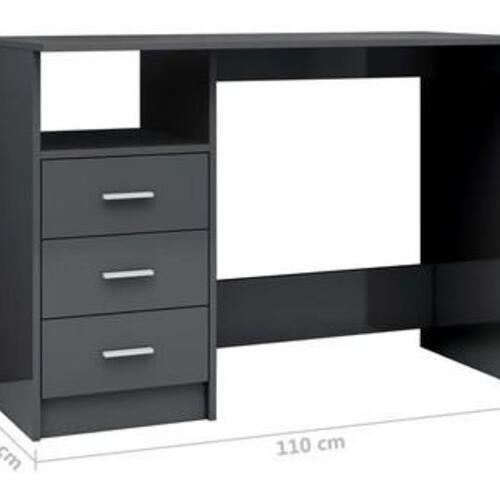 Skrivebord med skuffer 110x50x76 cm spånplade grå højglans