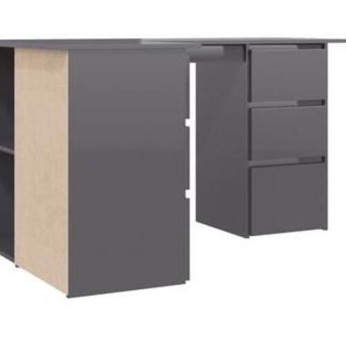 Skrivebord til hjørne145x100x76cm konstrueret træ grå højglans