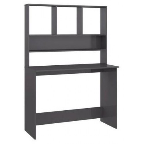 Skrivebord m. hylder 110x45x157 cm konstrueret træ grå højglans