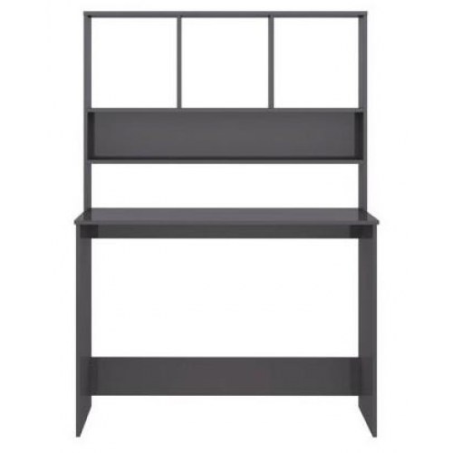 Skrivebord m. hylder 110x45x157 cm konstrueret træ grå højglans