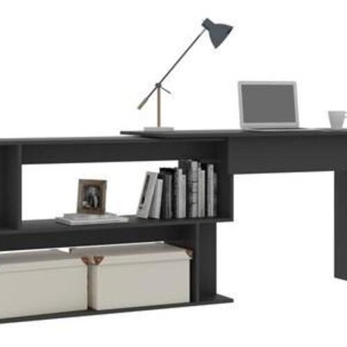 Skrivebord til hjørne 200x50x76 cm konstrueret træ grå