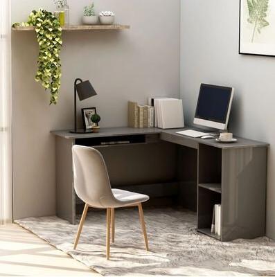 L-formet skrivebord 120x140x75 cm konstrueret træ grå højglans
