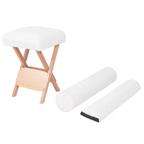 Foldbar massageskammel 12 cm tykt sæde 2 bolsterpuder hvid